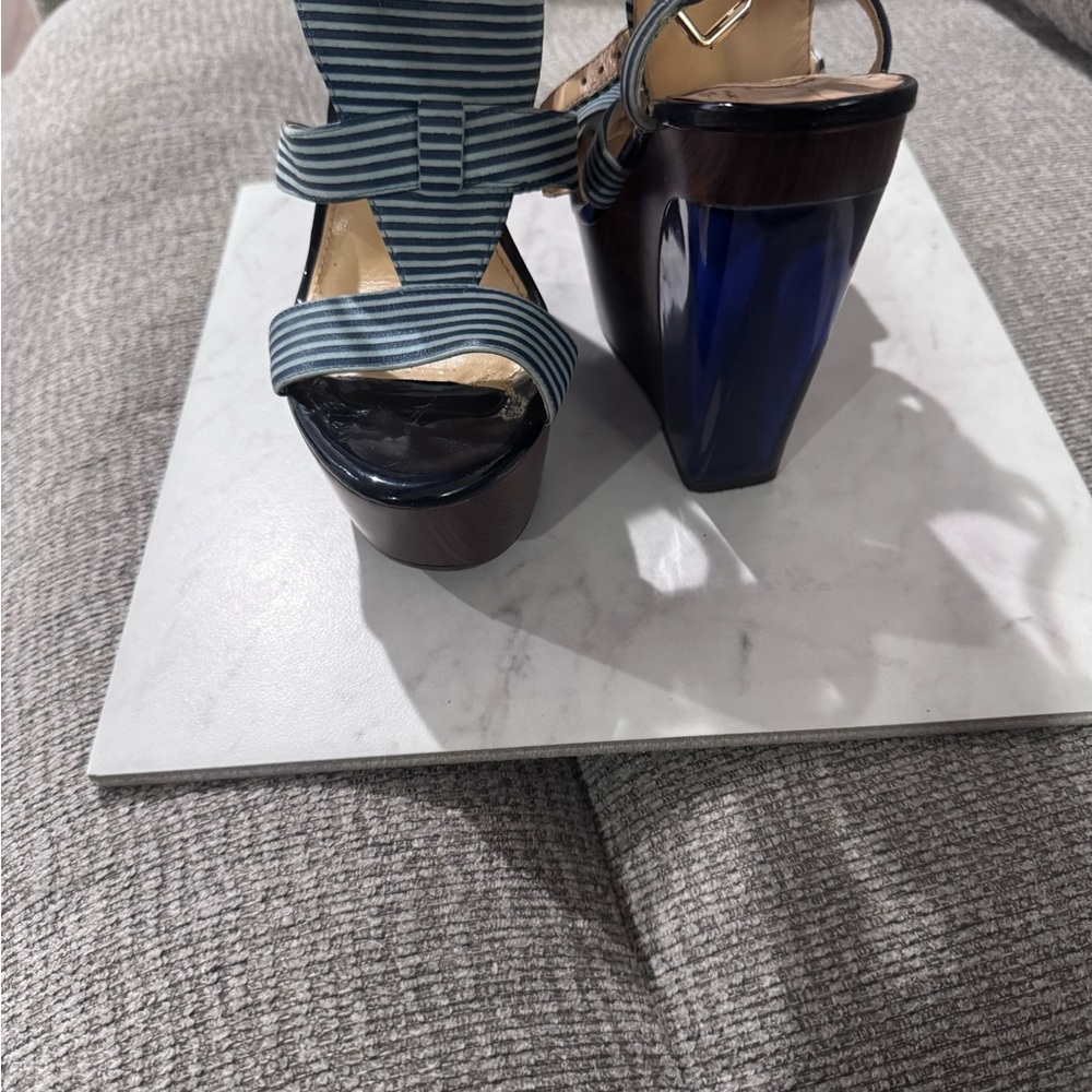 Gianni Bini Blue Wedge Shoes with Peep-Toe Design